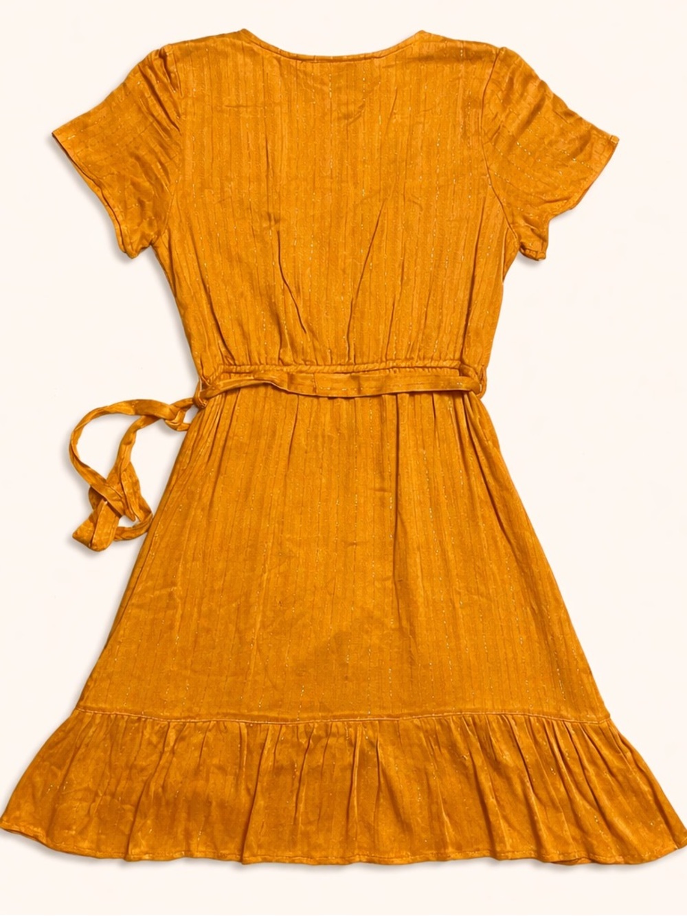 Francesca’s Blue Rain Rust Orange Faux Wrap Dress Elastic Waist Ruffle Hem Boho - Picture 2 of 9